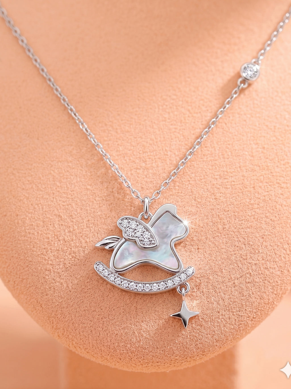 Silver Shimmering Rocking Horse Pendant Necklace
