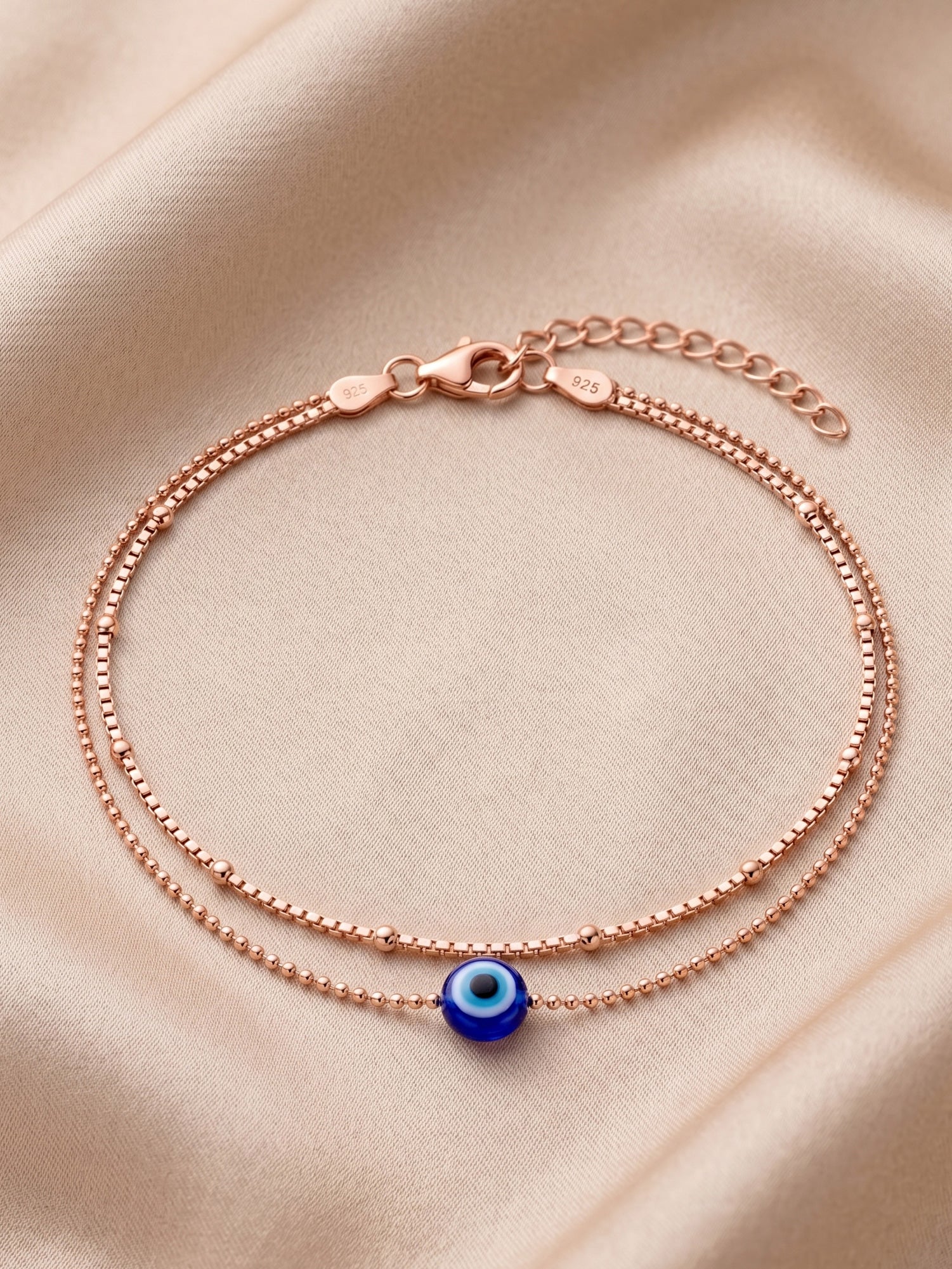 Roseate Double-Strand Evil Eye Protection Bracelet