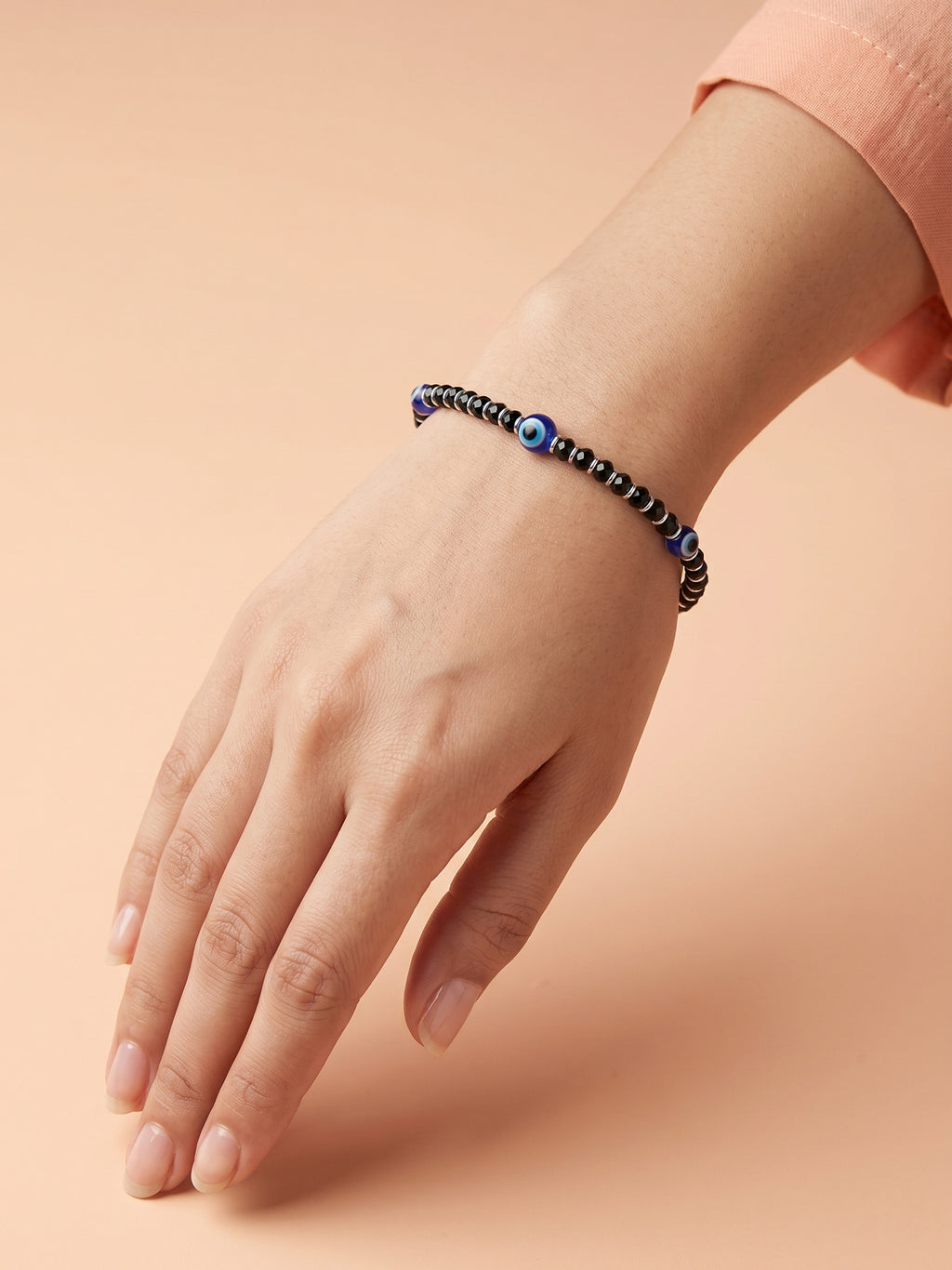 Triple Evil Eye Black Crystal Bead Bracelet