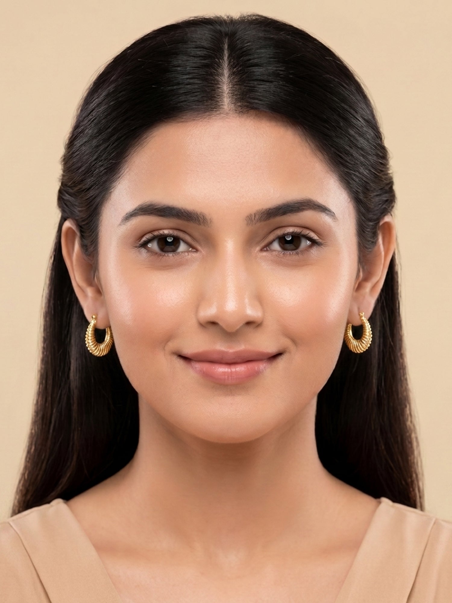 Gilded Ribbed Crescent Hoops