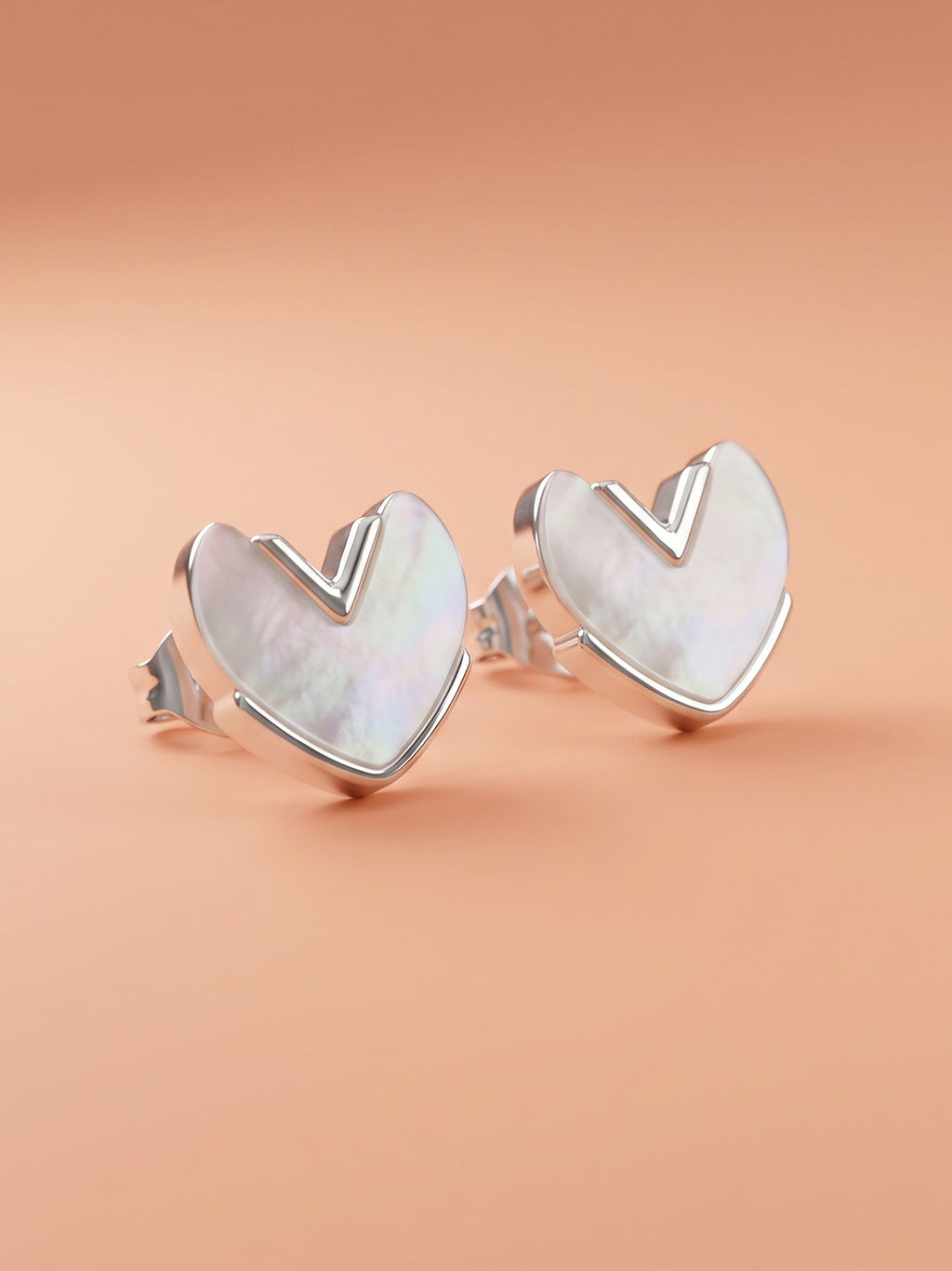 Iridescent Mother-of-Pearl Geometric Heart Stud Earrings