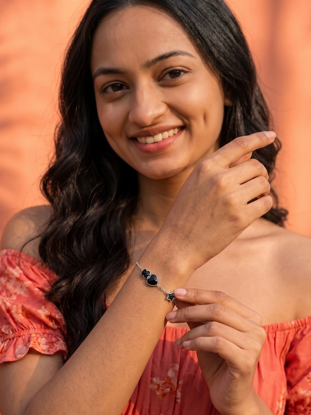 The Midnight Celestial Bear & Heart Charm Bracelet