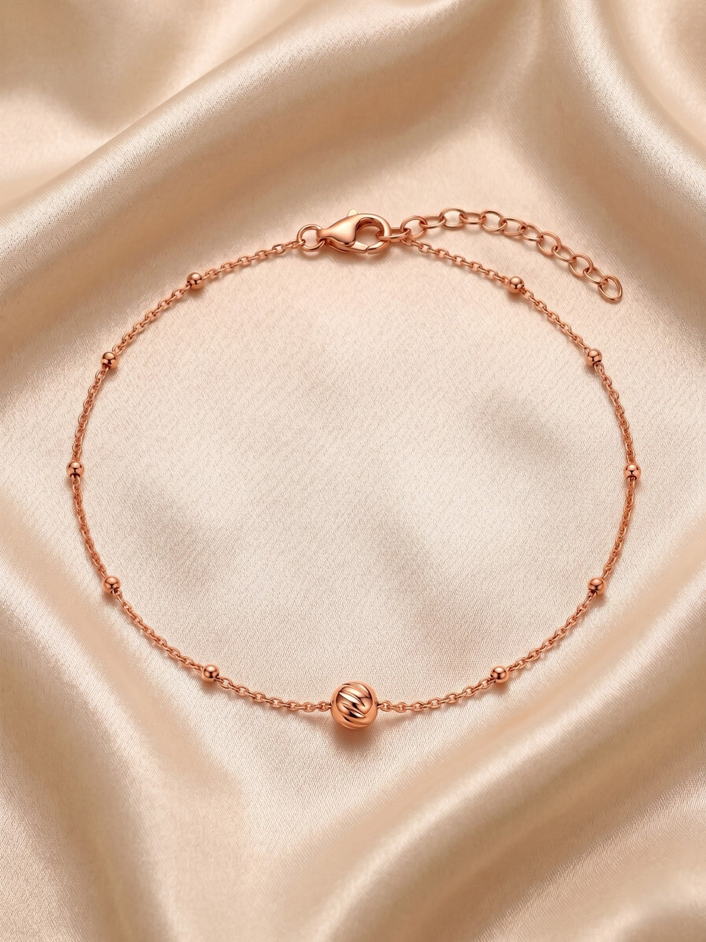Roseate Diamond-Cut Orb Bead Anklet