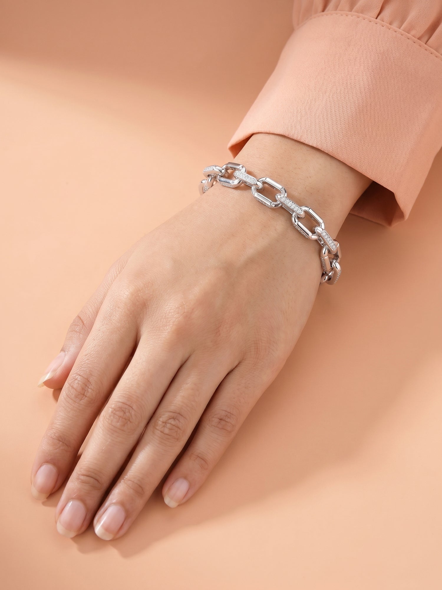 Pavé CZ Paperclip Link Bracelet