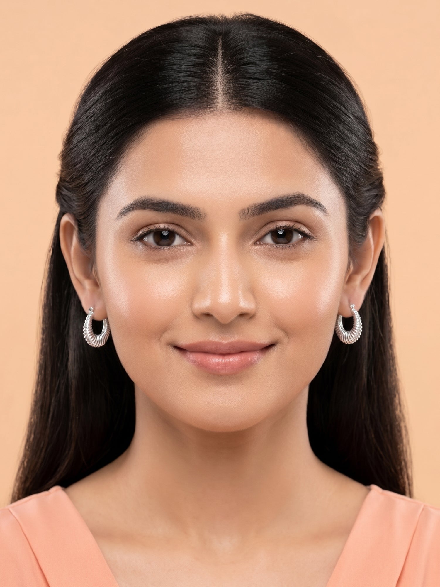Sculptural Ribbed Graduated Hoop Earrings