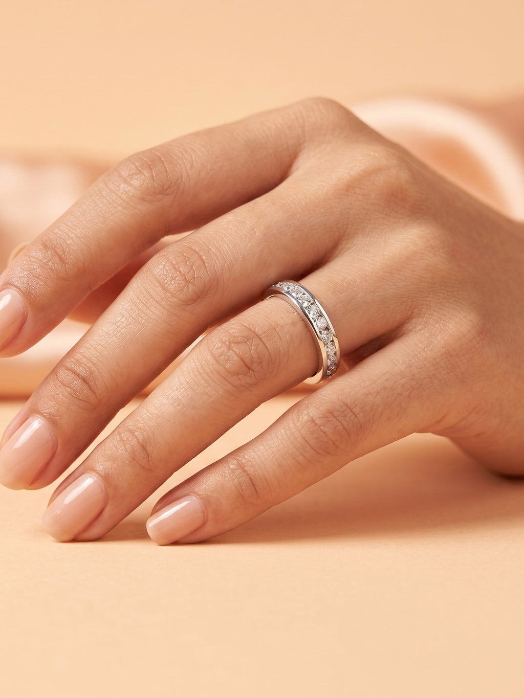 Channel-Set Cubic Zirconia Eternity Band Ring