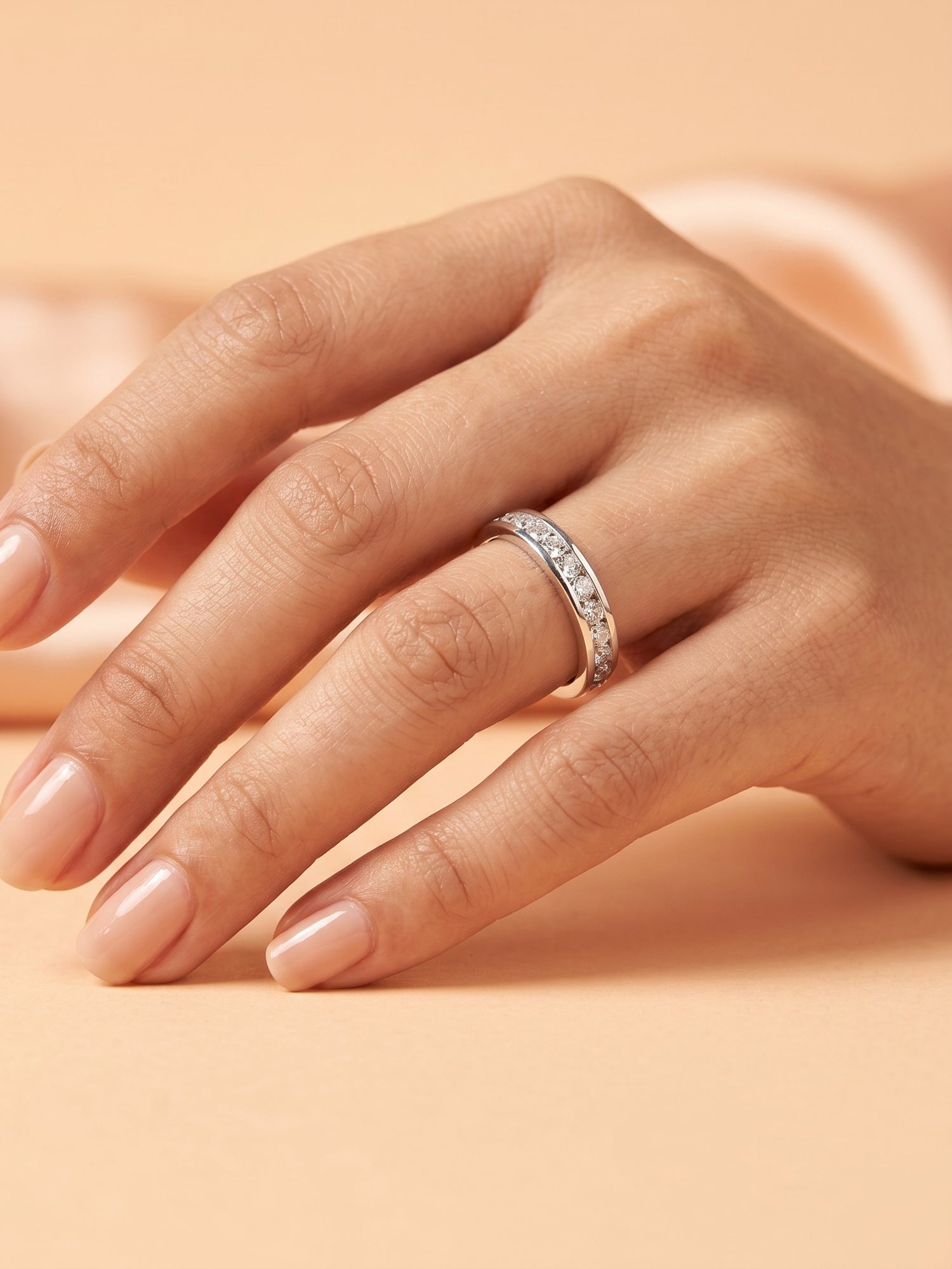 Channel-Set Cubic Zirconia Eternity Band Ring
