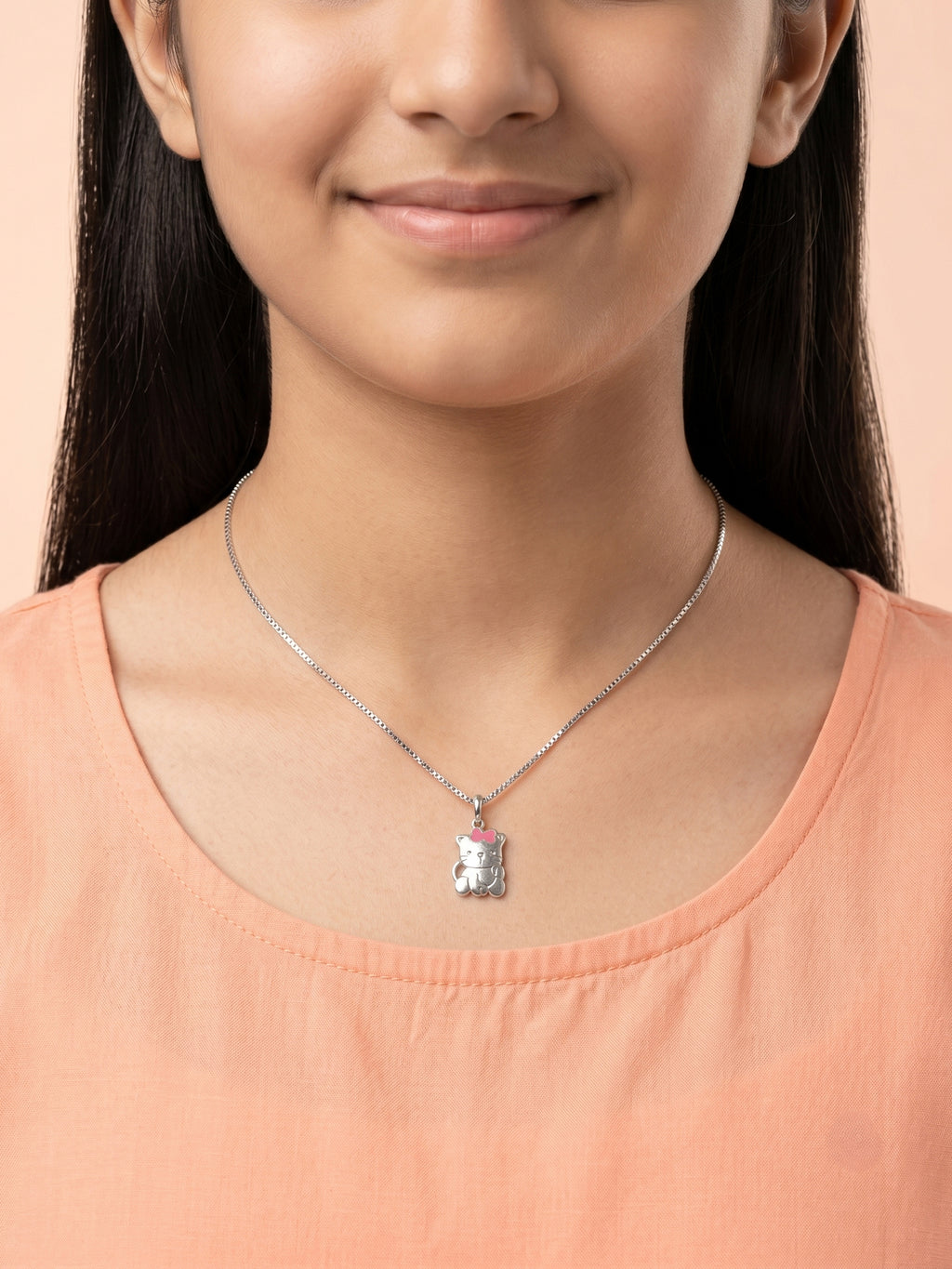 Kids Pink Bow Kitty Pendant