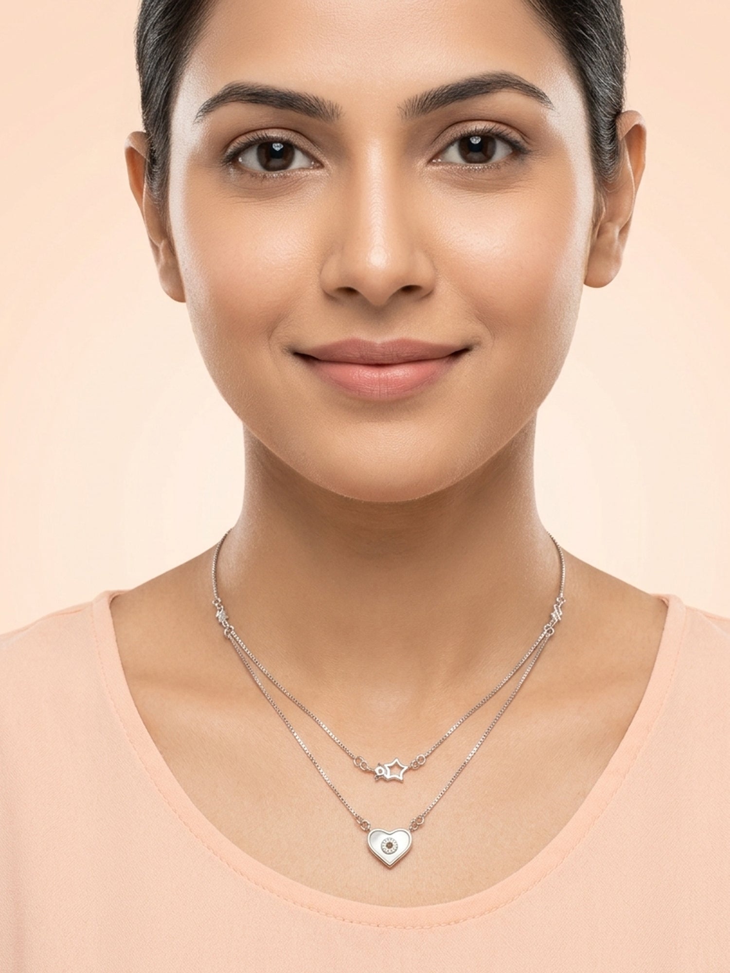 Mother of Pearl Heart & Star Double Layer Necklace