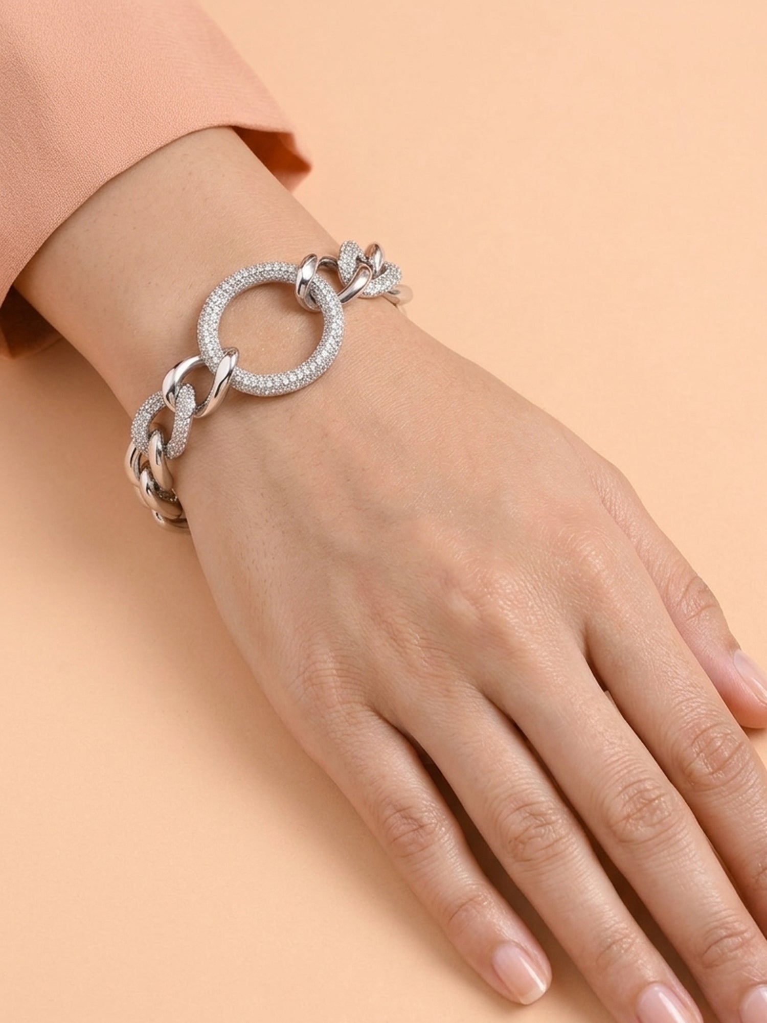 Pavé Curb Chain Circle Pendant Bracelet