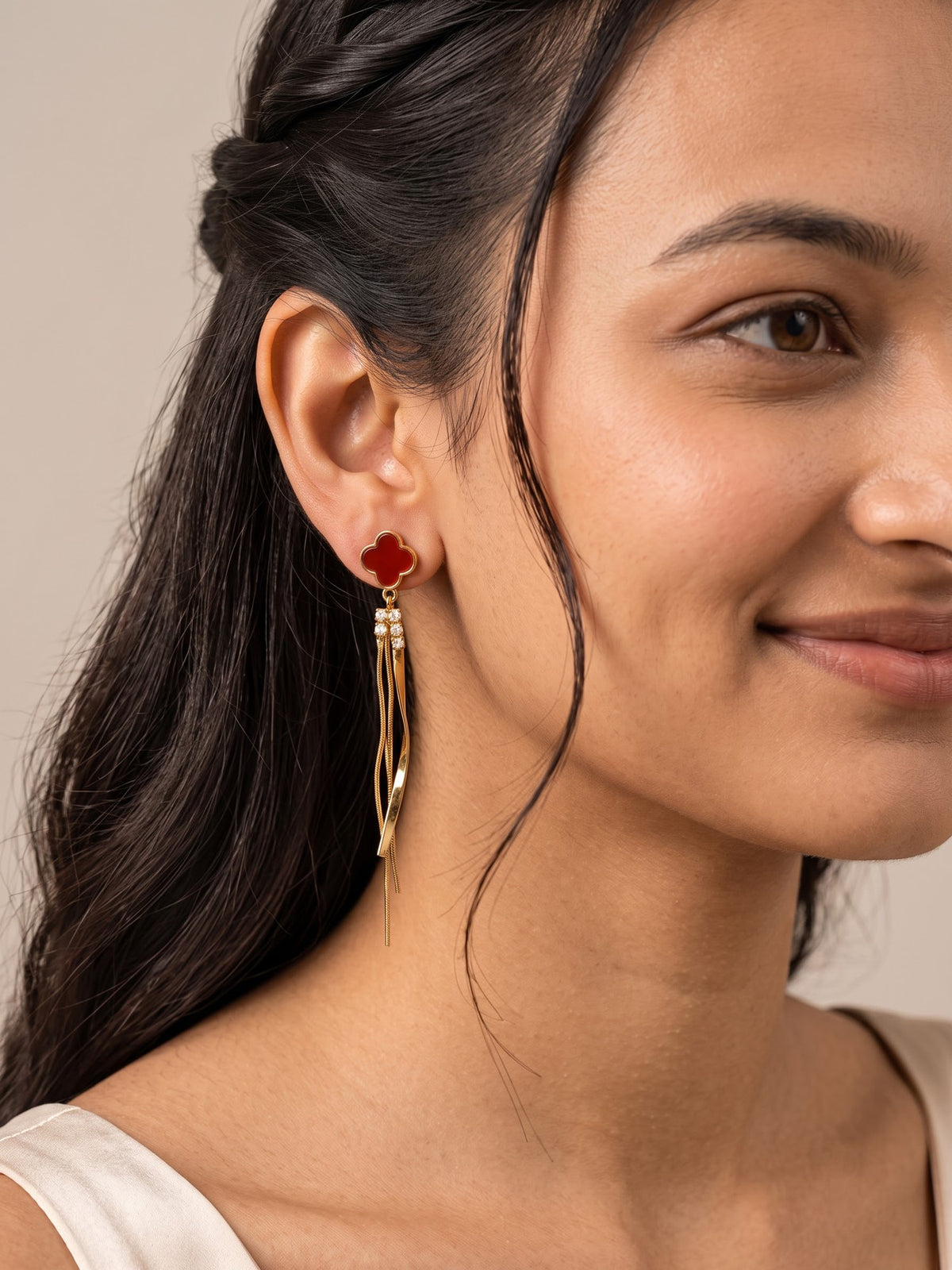 The Scarlet Clover Cascading Tassel Drop Earrings