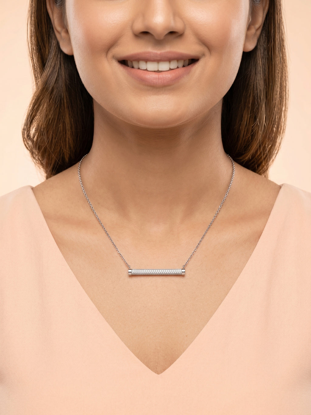 Pavé CZ Cylindrical Bar Necklace