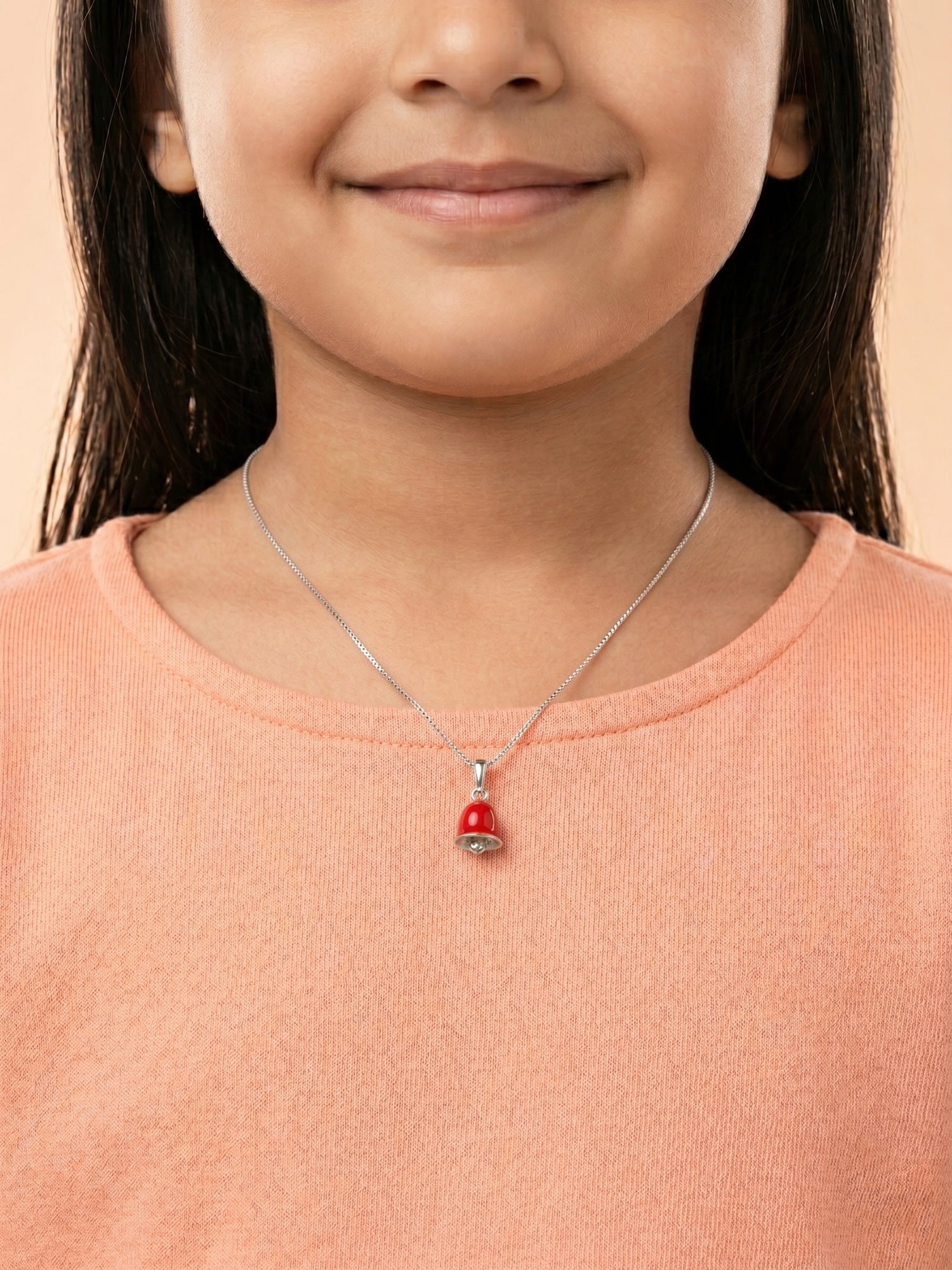Kids Vibrant Red Bell Enamel Pendant Necklace