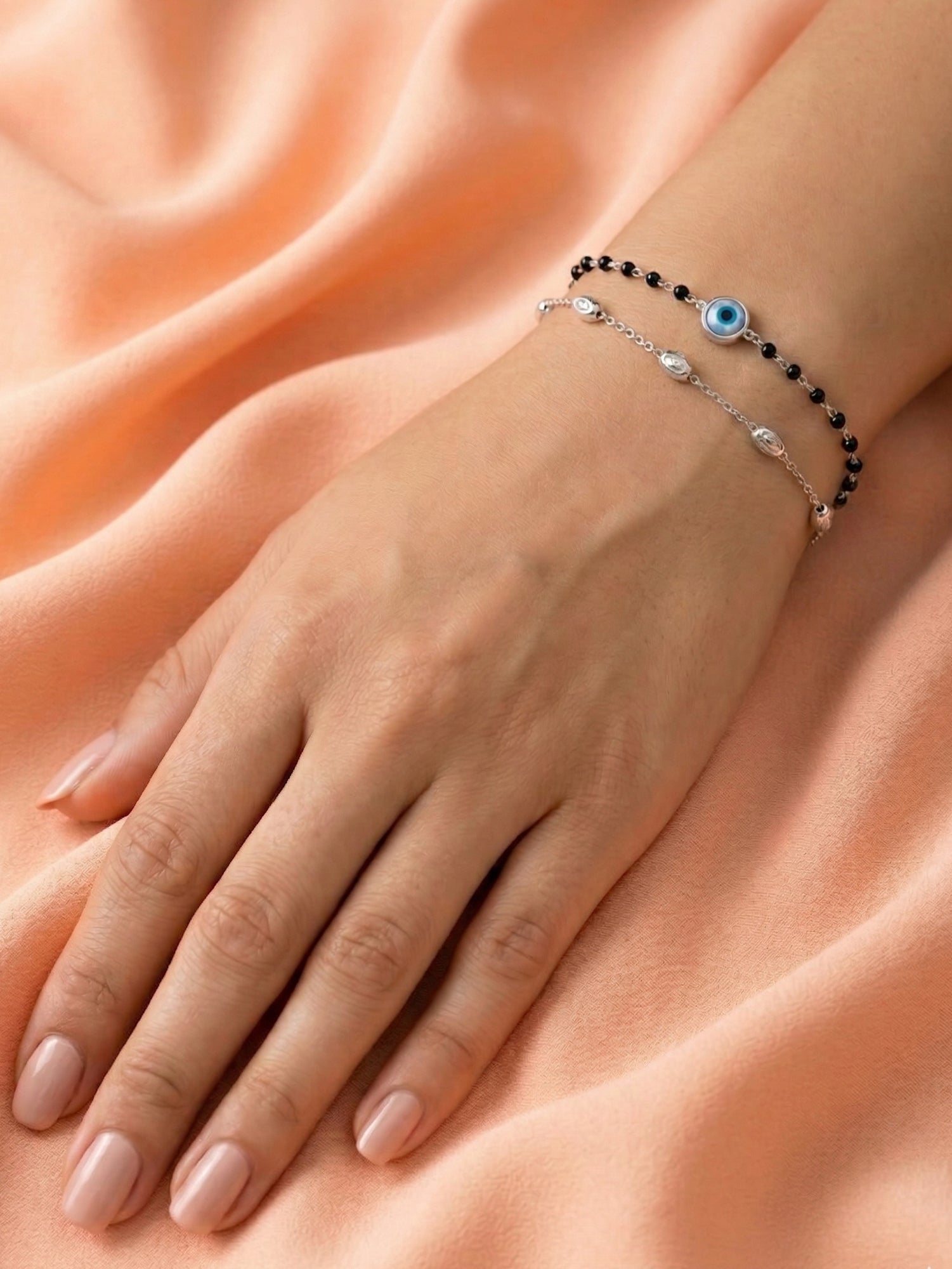 Silver Noir Evil Eye Double-Layered Bracelet