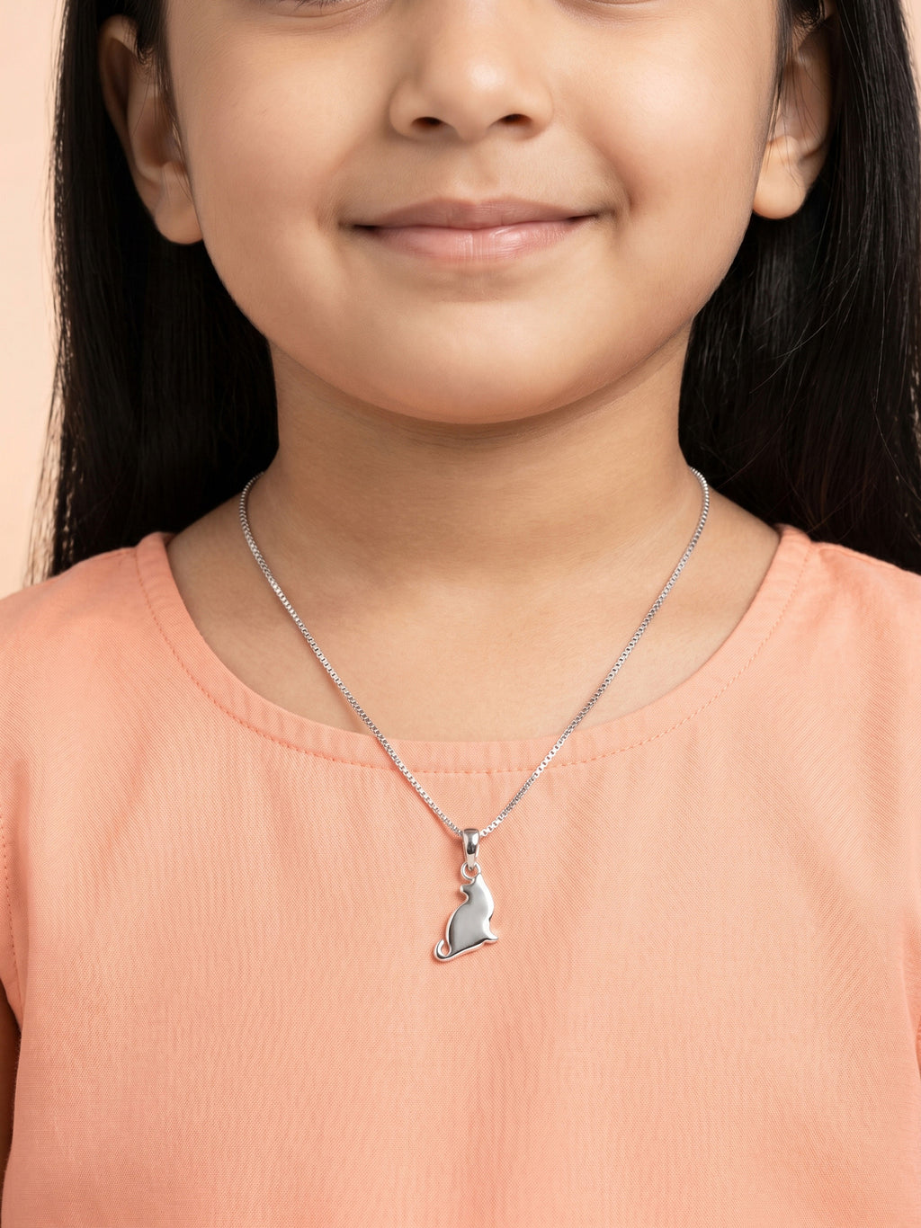 Kids Polished Sitting Cat Pendant Necklace