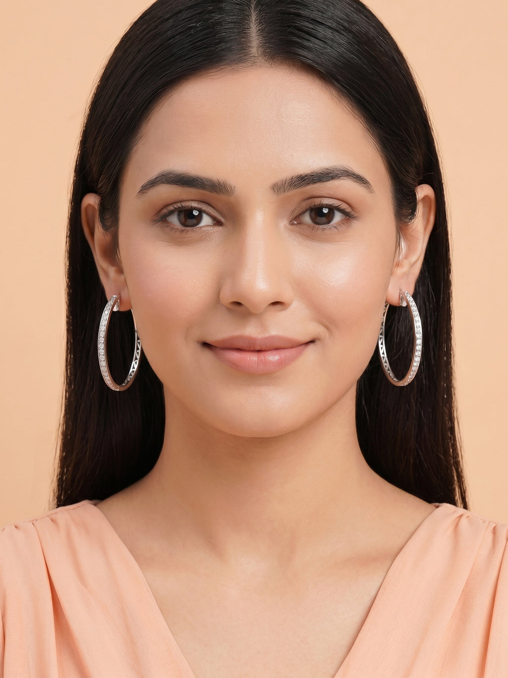 Pavé Cubic Zirconia Elongated Oval Hoop Earrings