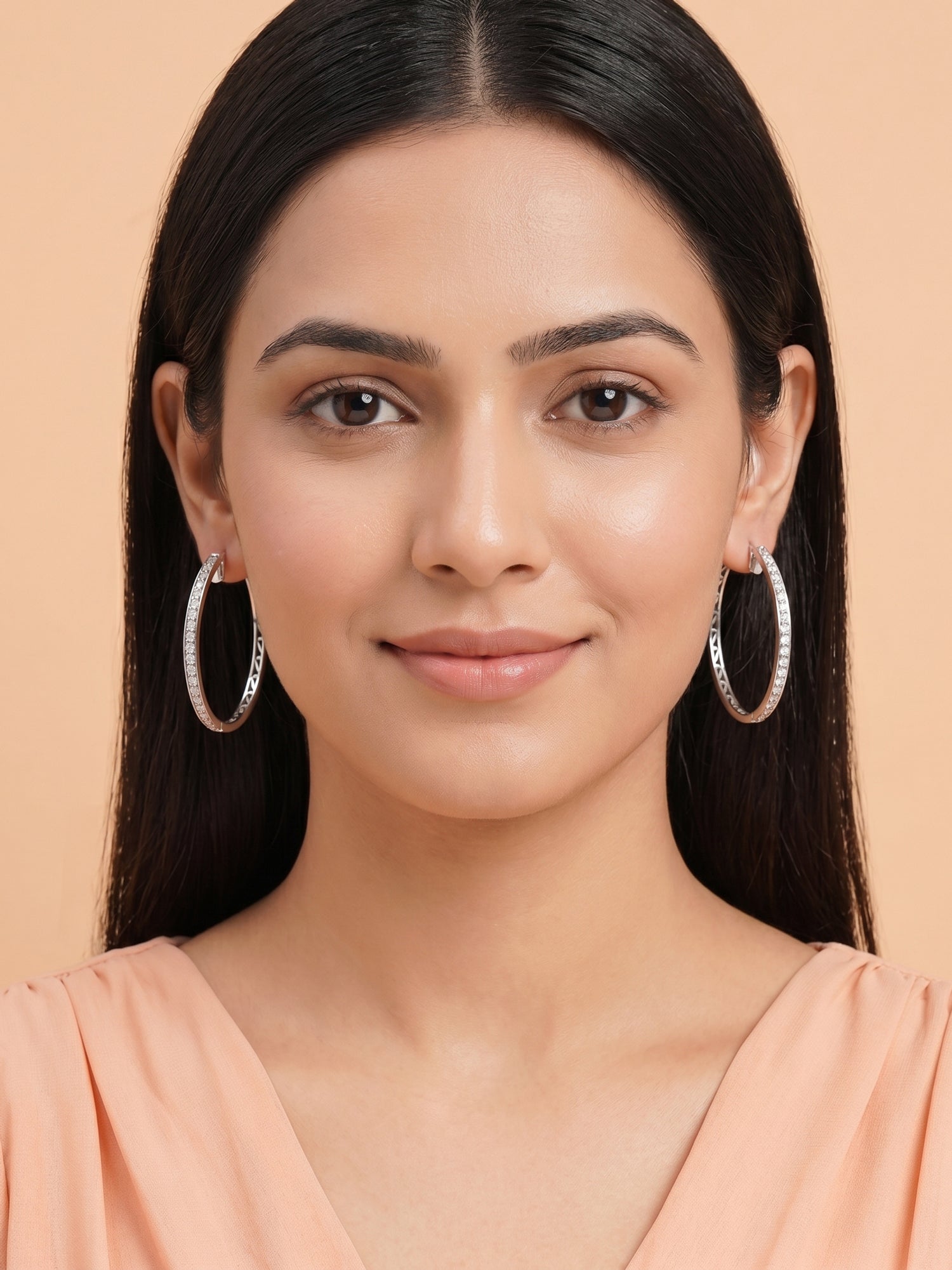 Pavé Cubic Zirconia Elongated Oval Hoop Earrings