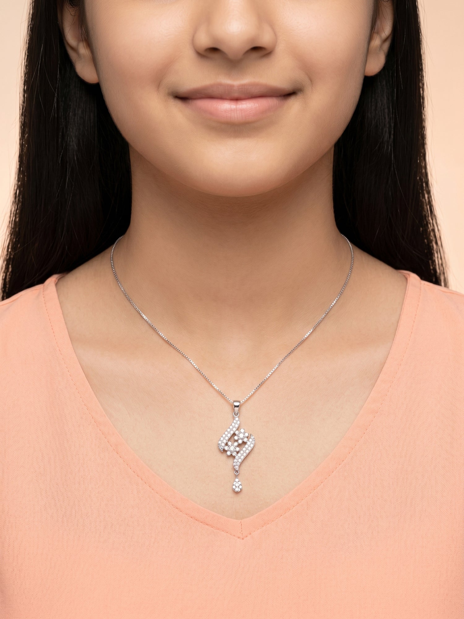 Floral Ribbon Wave Pendant Necklace