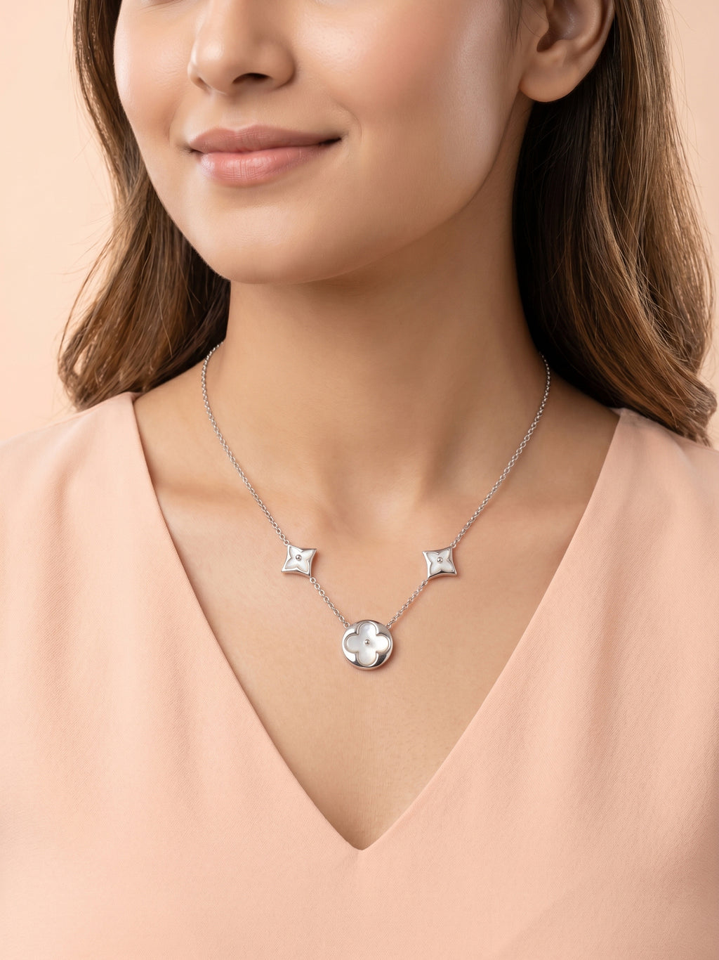 Mother of Pearl Clover & Star Triple Station Necklace