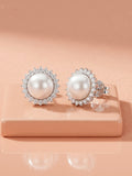 Pearl & Full Pavé CZ Sunburst Halo Stud Earrings