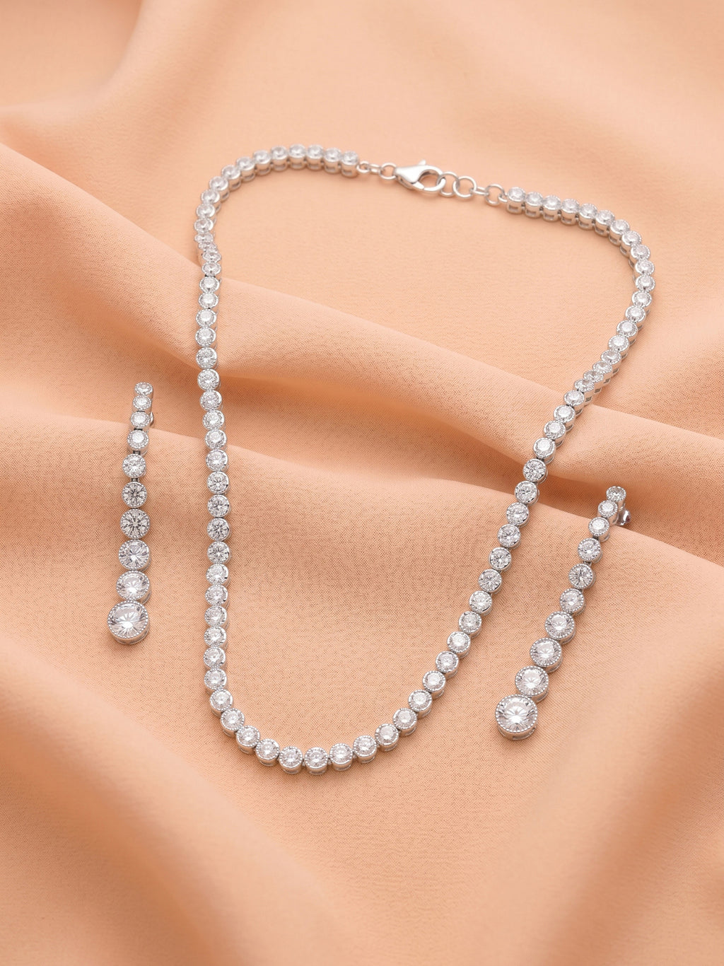 Pavé CZ Tennis Necklace & Linear Drop Earring Set
