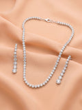 Pavé CZ Tennis Necklace & Linear Drop Earring Set in 925 sterling silver — 925 Siller