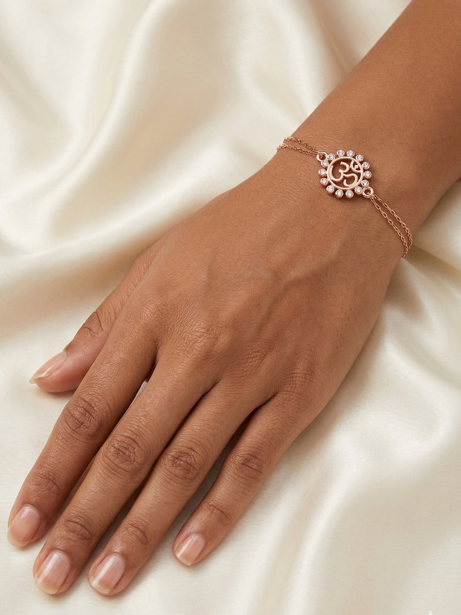 Roseate Shimmering Om Floral Mandala Bracelet