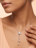 Pavé CZ Trefoil & Freshwater Pearl Double Drop Necklace