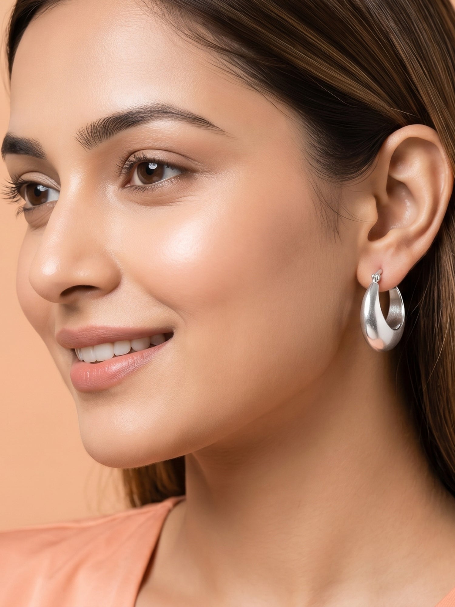 Sleek Silver Crescent Hoops
