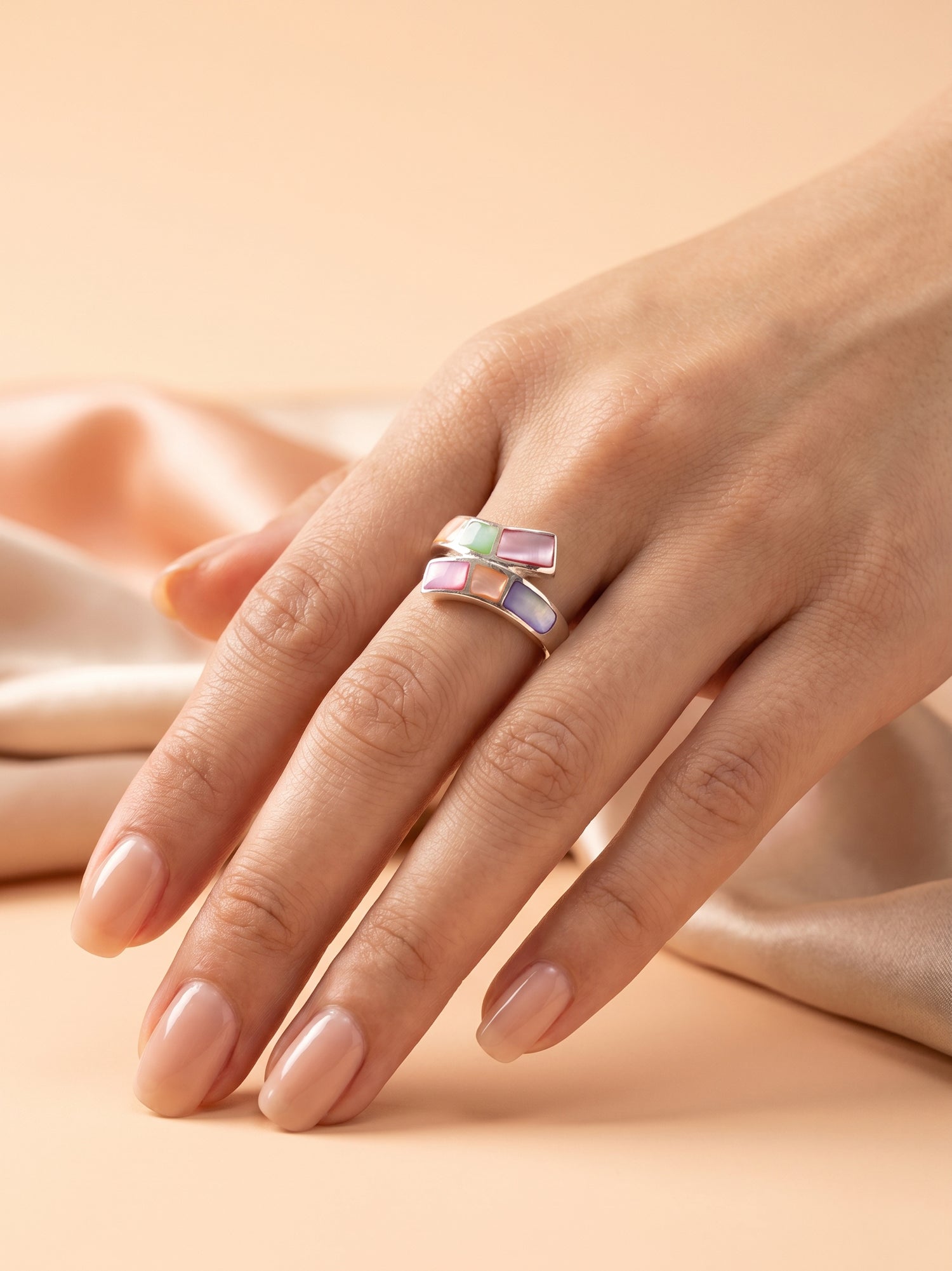 Multicolour Mother of Pearl Tile Crossover Ring