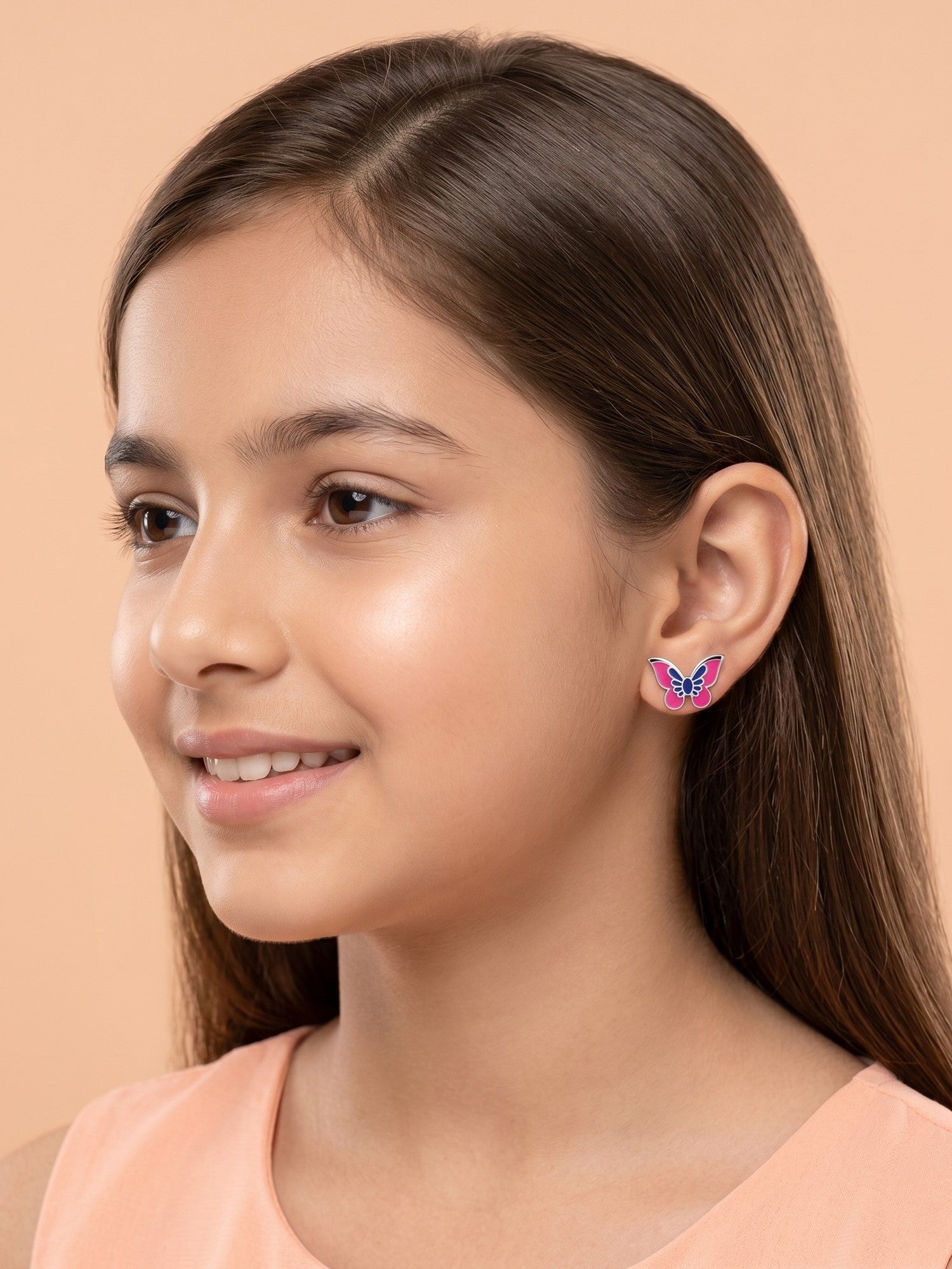 Vibrant Pink & Blue Butterfly Studs