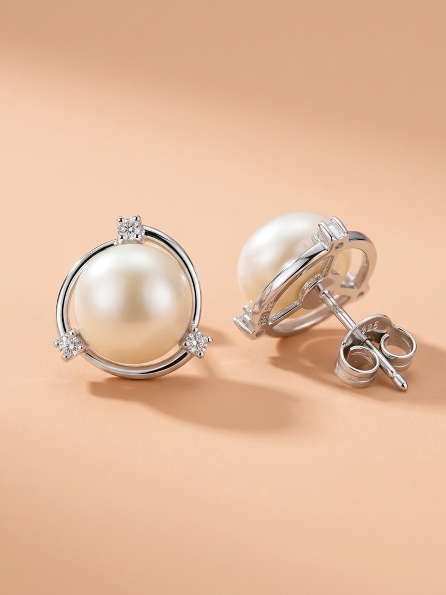 Lustrous Pearl & Pavé CZ Halo Stud Earrings