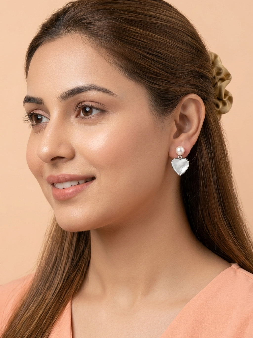 Heart Mother of Pearl & Pearl Drop Earrings