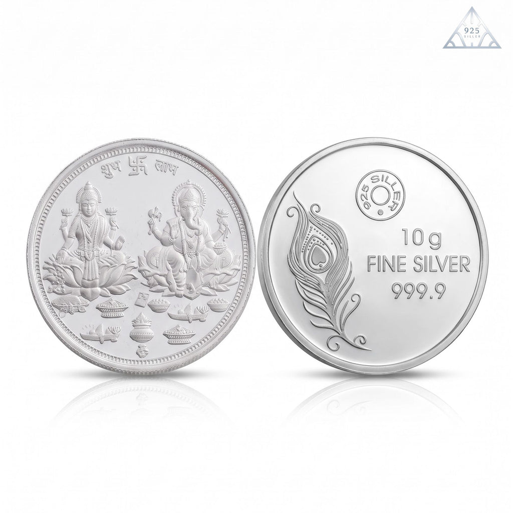 925 Sterling Silver Auspicious Lakshmi Ganesha Pooja Coin