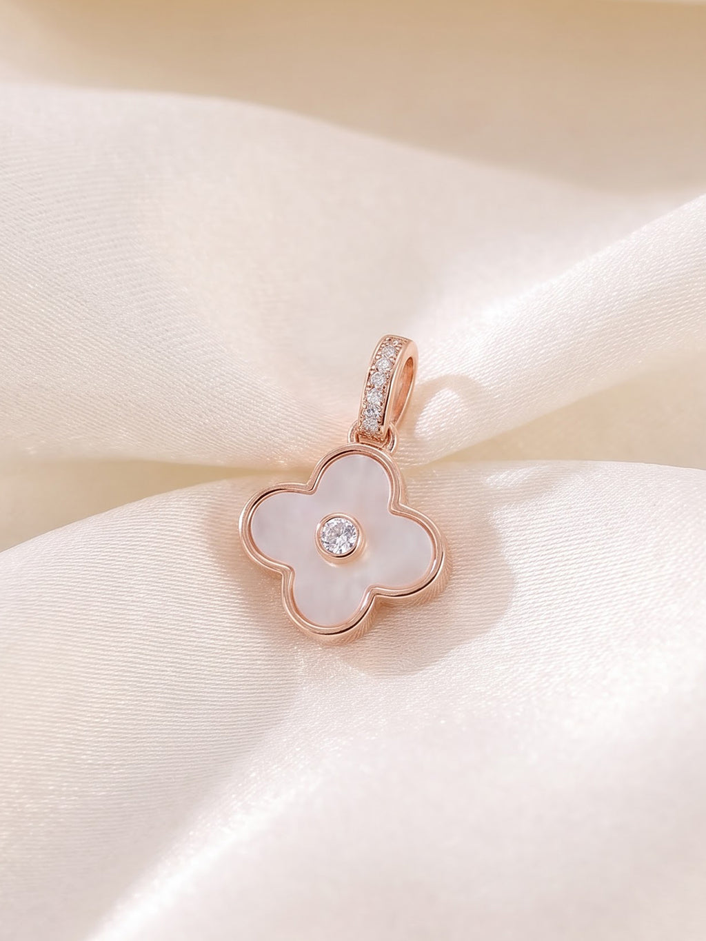 The Lumina Bloom Rose Gold & Mother-of-Pearl Clover Pendant