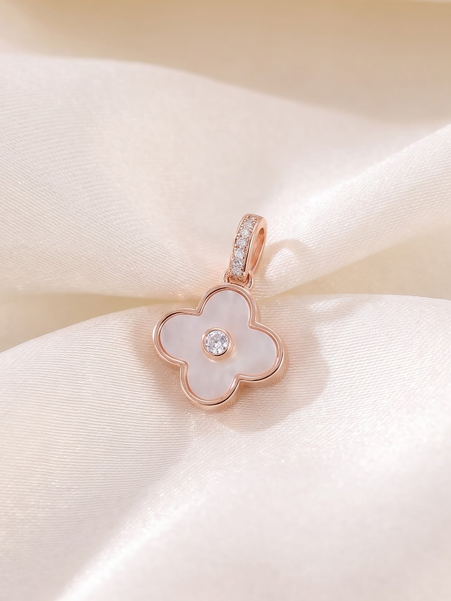 The Lumina Bloom Rose Gold & Mother-of-Pearl Clover Pendant