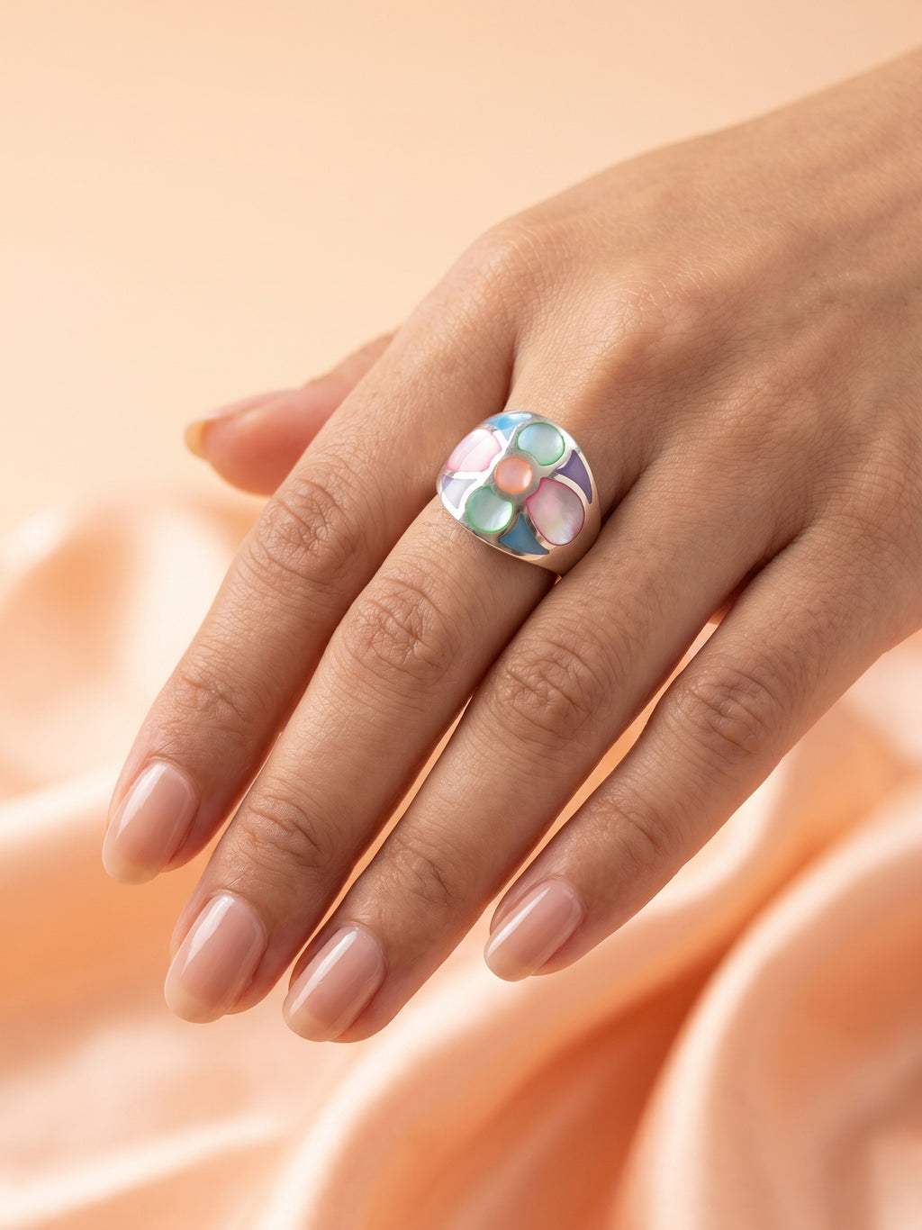 Multicolour Mother of Pearl Floral Dome Ring