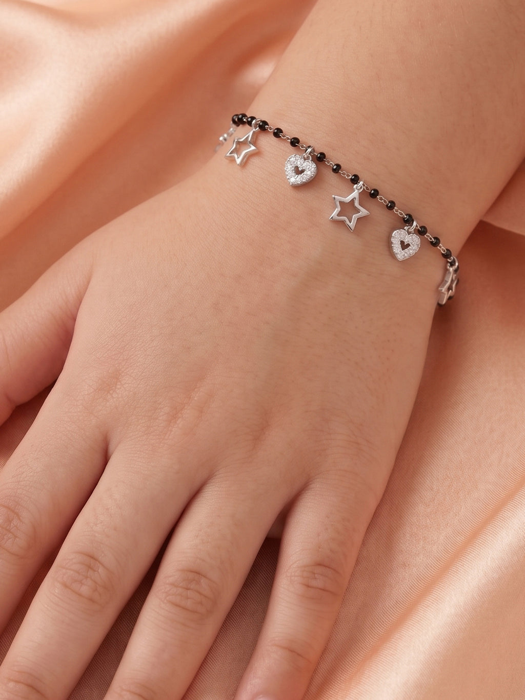 Celestial Heart & Star Noir Nazariya Bracelet for Kids