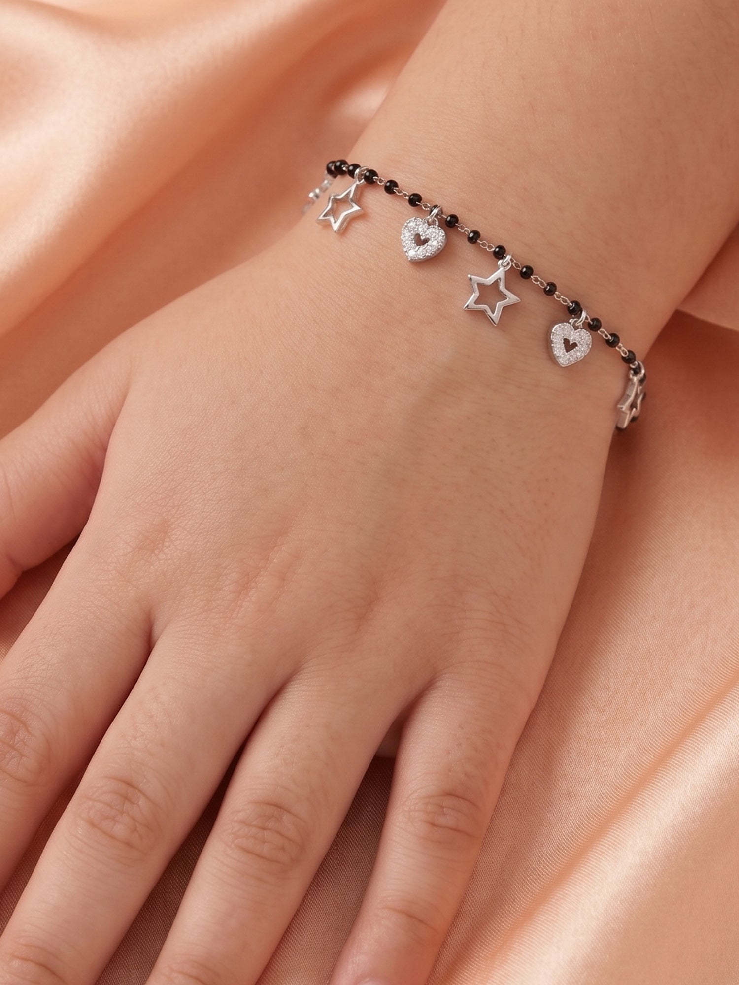 Celestial Heart & Star Noir Nazariya Bracelet for Kids
