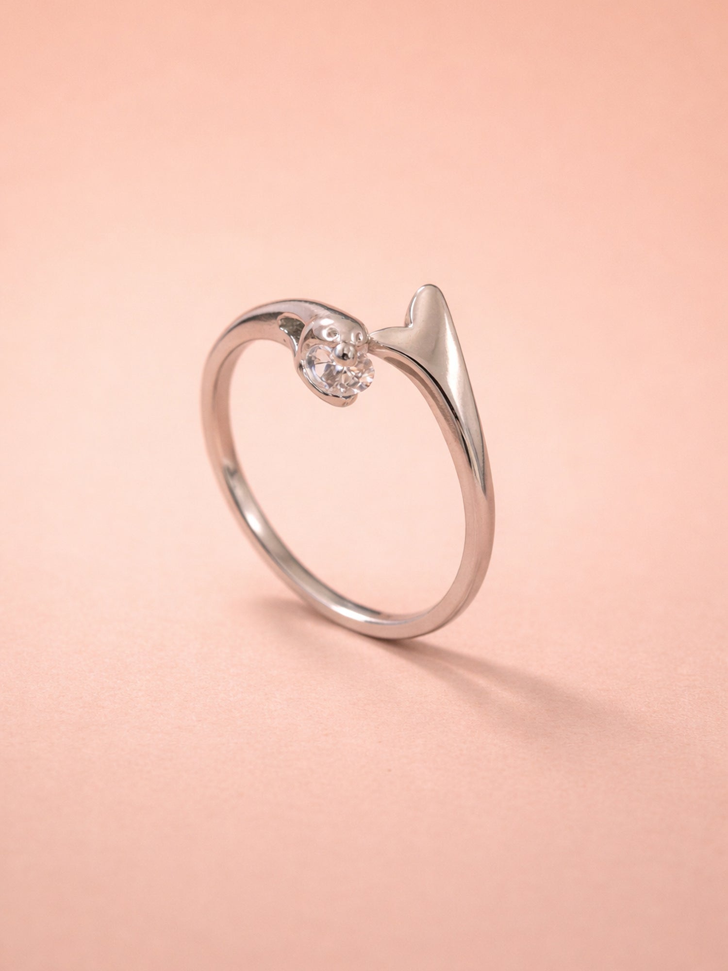 Silver Sculptural Bypass Solitaire Ring
