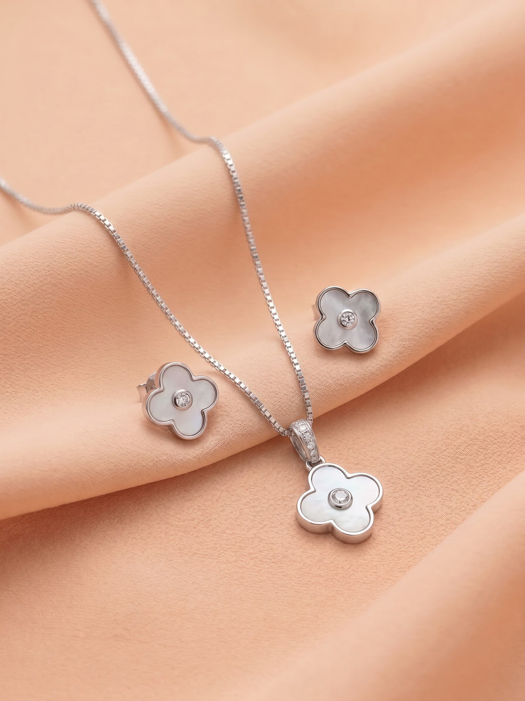 The Lumina Clover Mother-of-Pearl & Cubic Zirconia Pendant Set