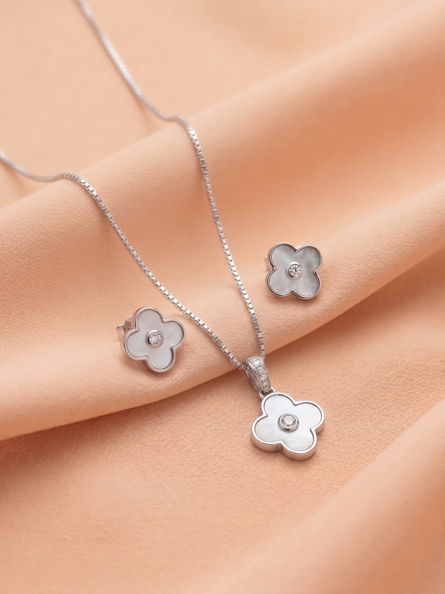 The Lumina Clover Mother-of-Pearl & Cubic Zirconia Pendant Set