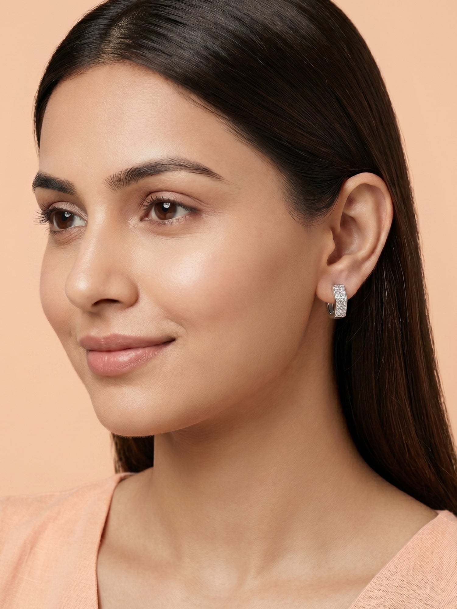 Hexagonal Pavé Cubic Zirconia Huggie Earrings