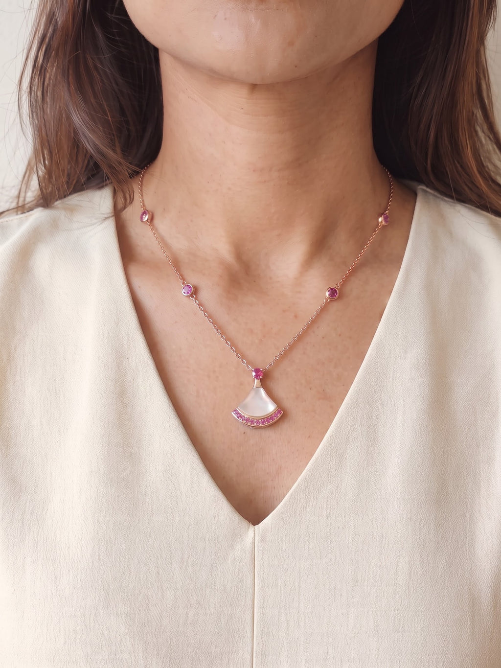 The Empress Fan Mother-of-Pearl & Ruby Station Necklace