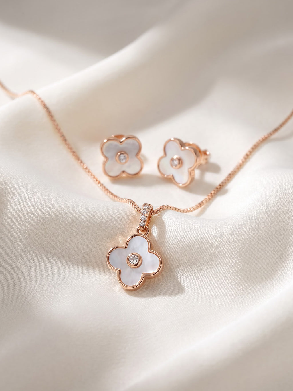 The Celestia Mother-of-Pearl & Diamond Clover Jewelry Set