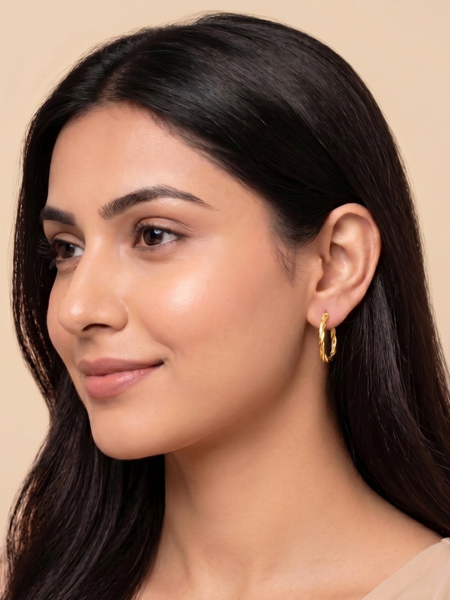 Gilded Twisted Triangular Hoops
