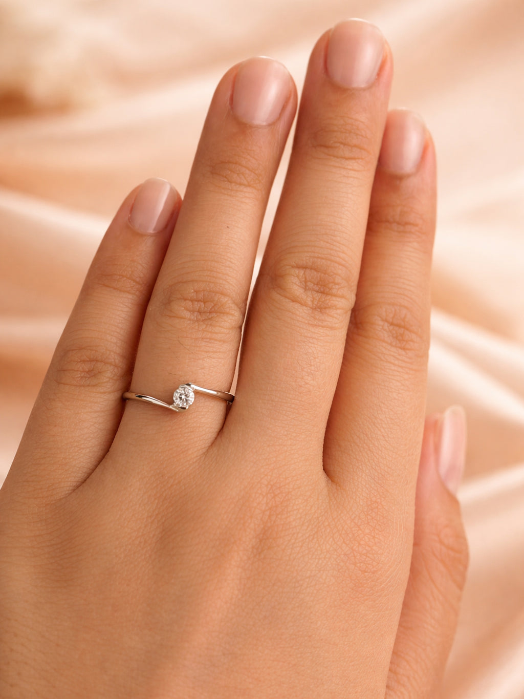 Silver Fluid Contour Solitaire Ring
