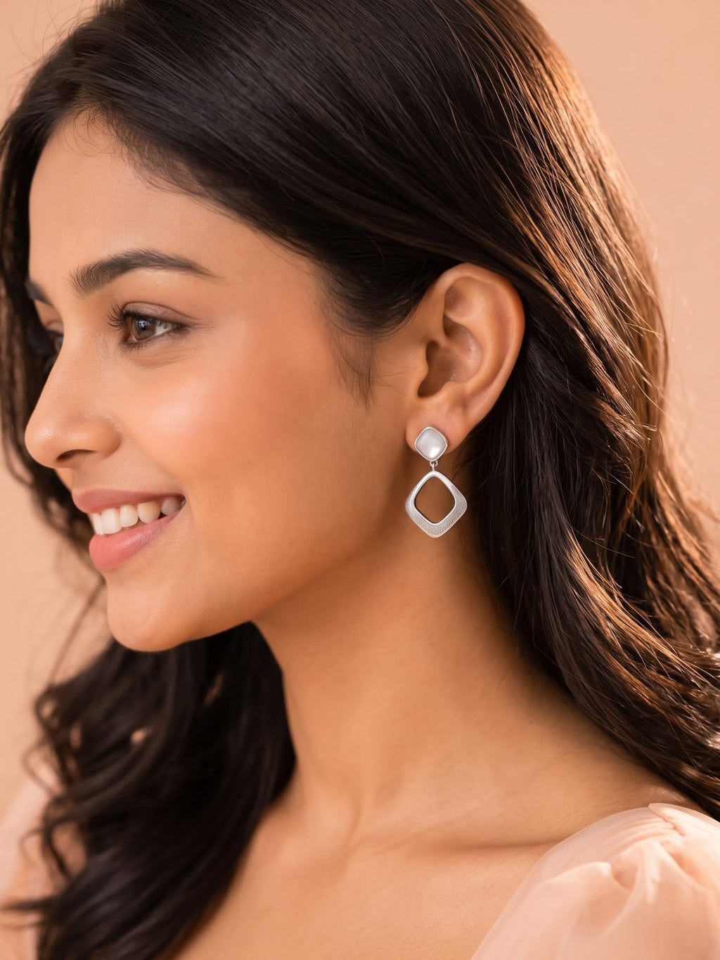 The Aurora Geometric Moonstone Drop Earrings