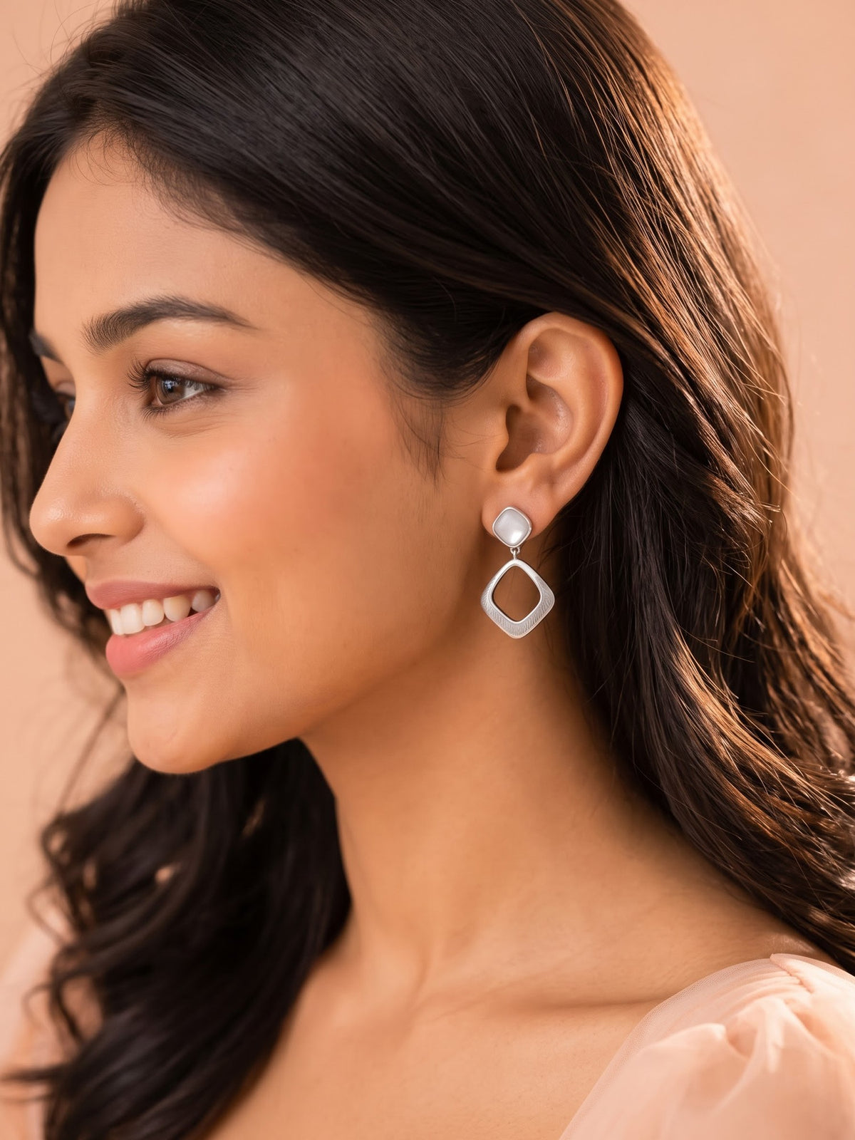 The Aurora Geometric Moonstone Drop Earrings
