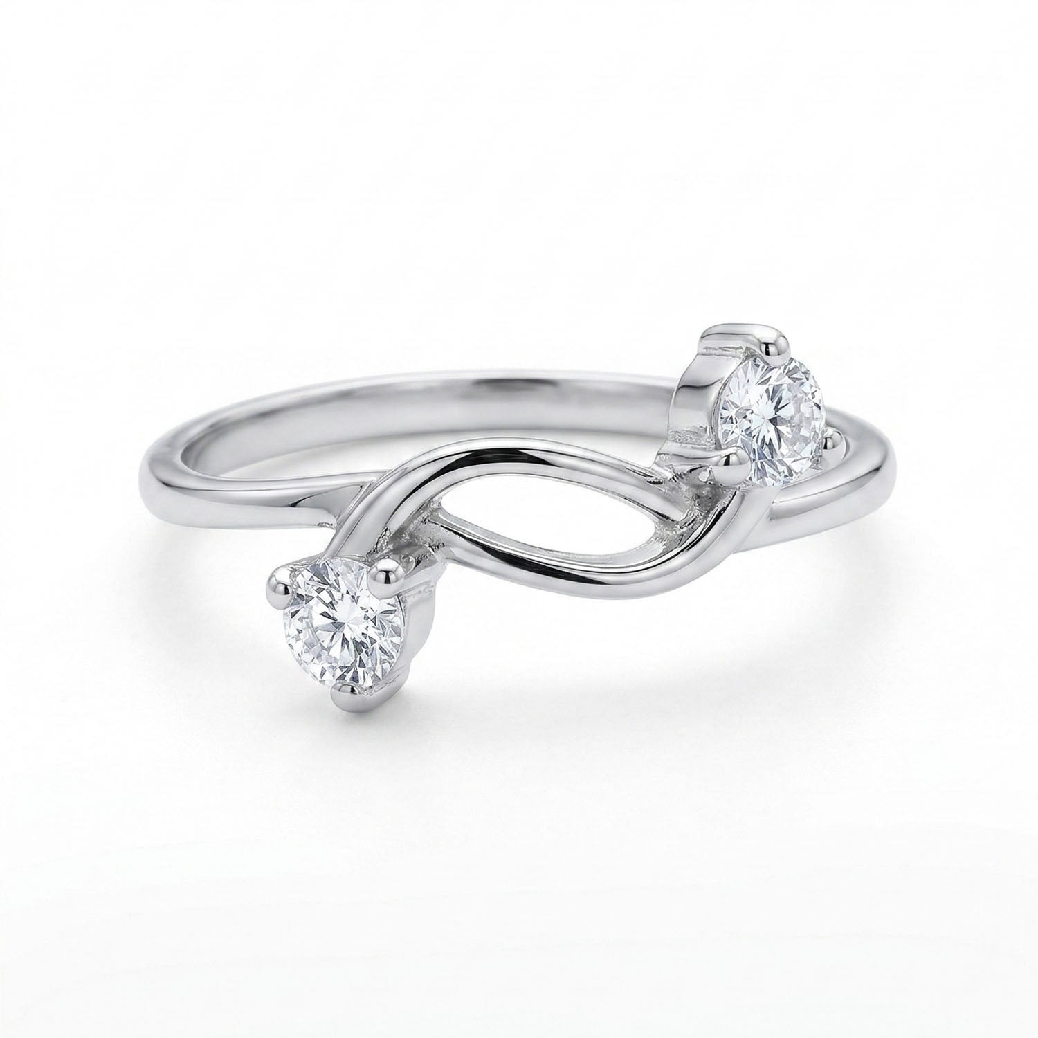 Silver Dual Sparkle Infinity Bypass Ring